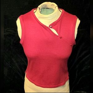 Vtg 90s Y2K Energie red cut out toggle button sleeveless Lolita style blouse L
